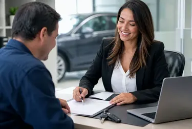 Despachante orientando cliente durante o licenciamento de veículo.